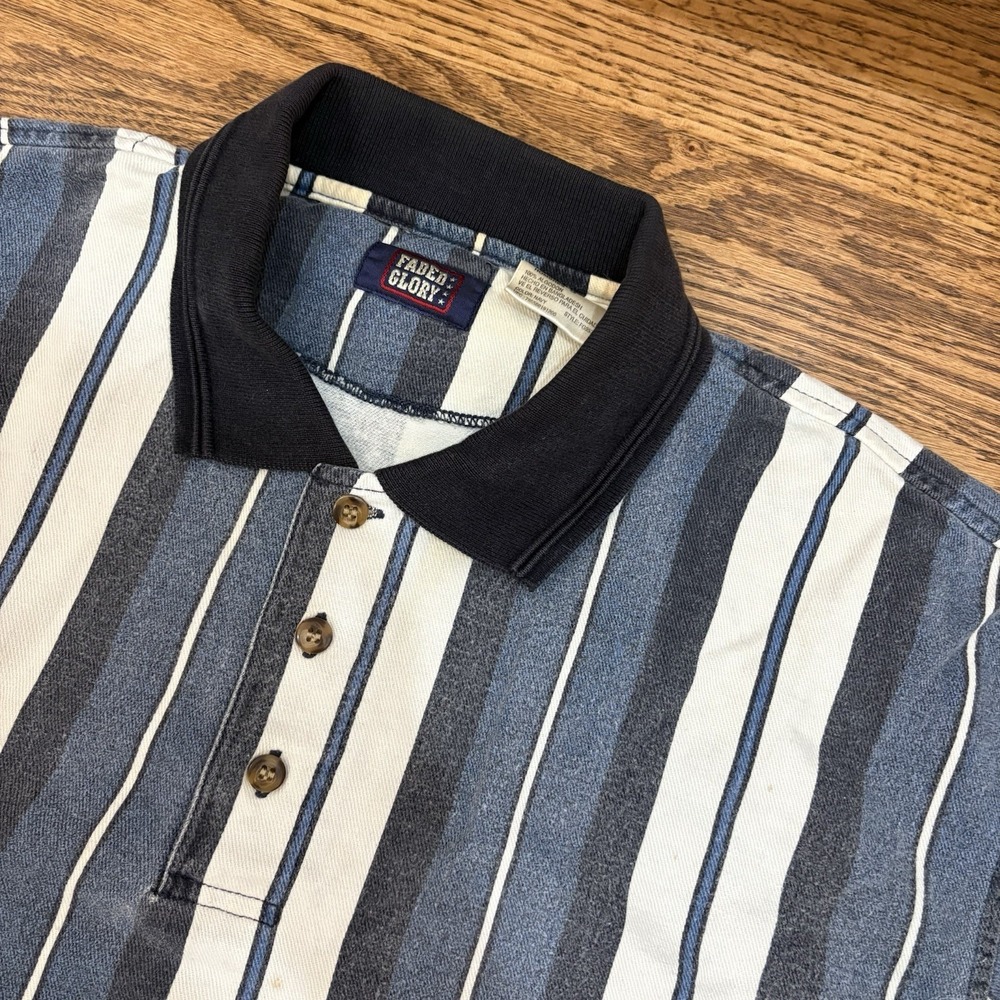 Vintage Faded Glory Rugby Shirt Mens L Striped Heavy Cotton Preppy Y2K Polo